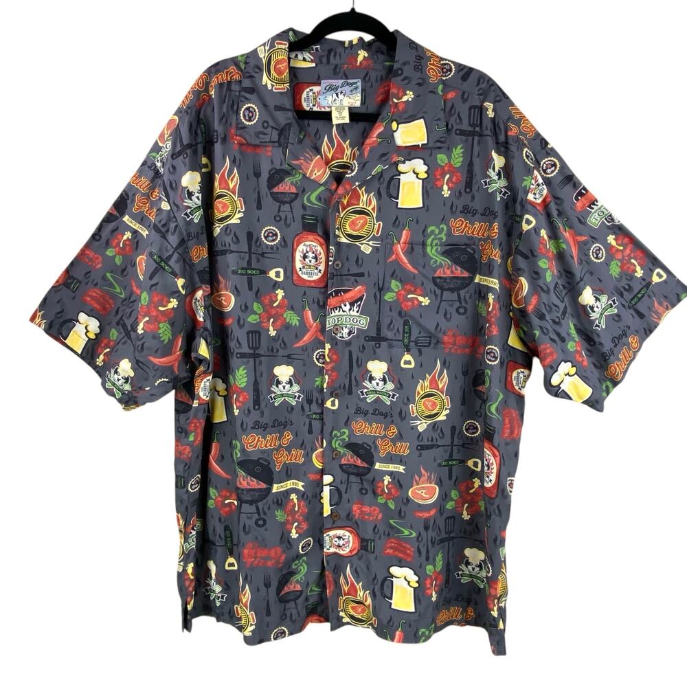 Big Dogs Hawaiian Shirt Size 2X BBQ Master Grill Spicy Camp